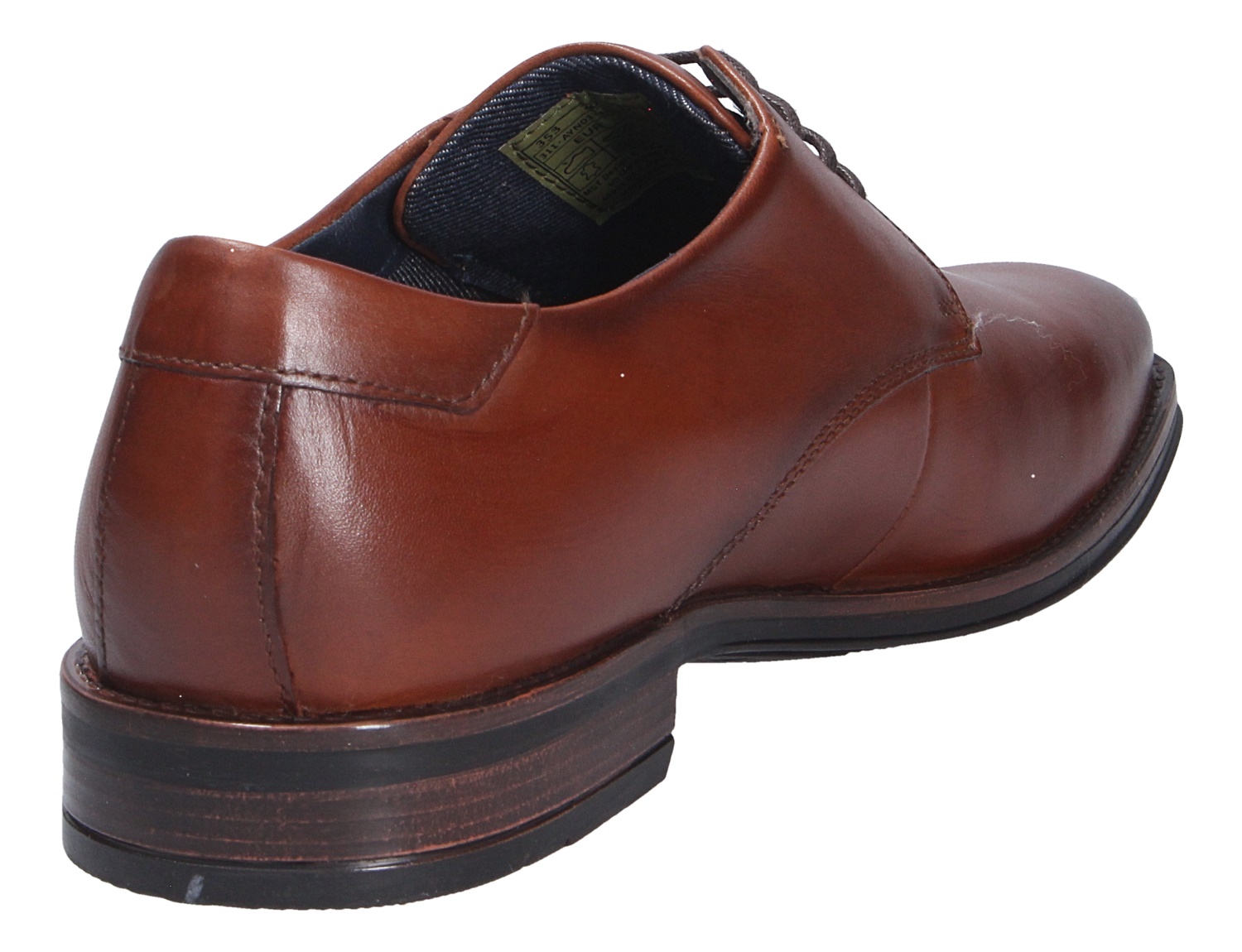 bugatti Herren Schnürschuhe aus braunem Glattleder in eleganter Rück- und Seitenansicht mit dunkler Sohle