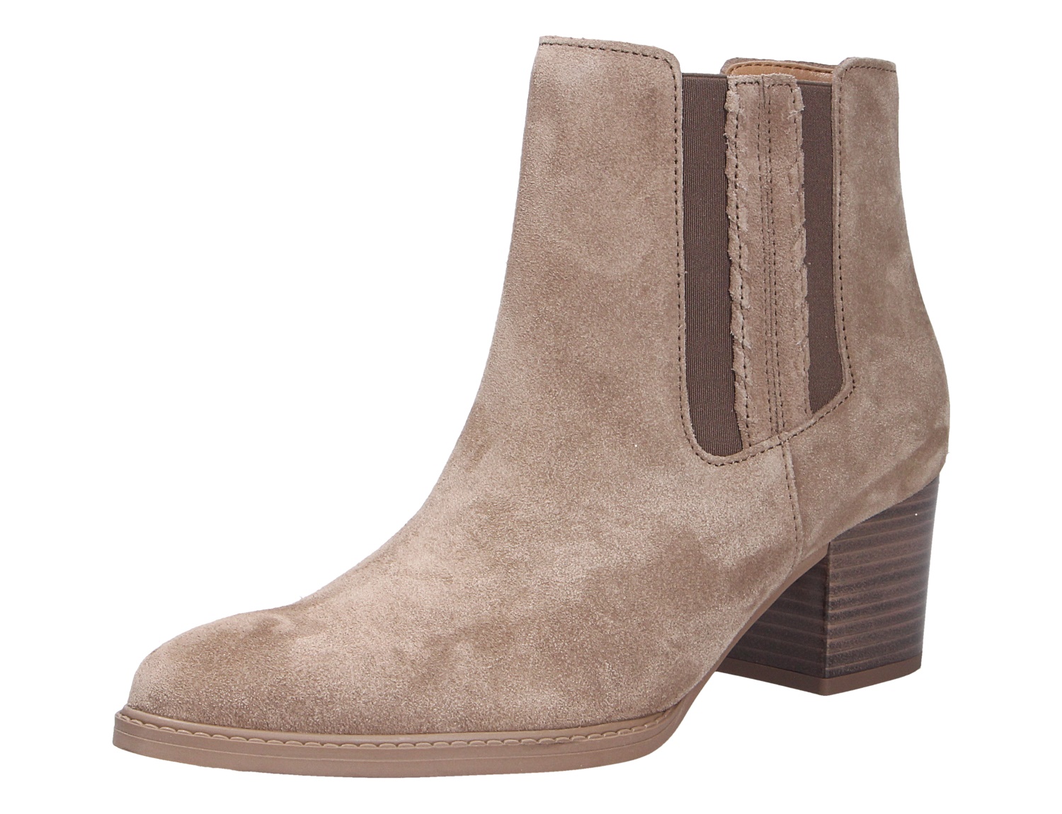 Gabor Damen Stiefel in Taupe aus Veloursleder, knöchelhoch mit Blockabsatz und seitlichem Stretch-Einsatz