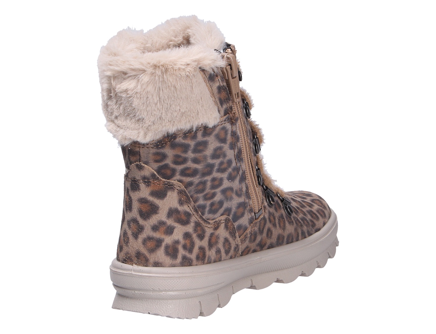 Superfit FLAVIA Winterstiefel für Kinder in Leo-Optik mit seitlichem Reißverschluss, Schnürung, warmem Fellfutter und robuster Sohle