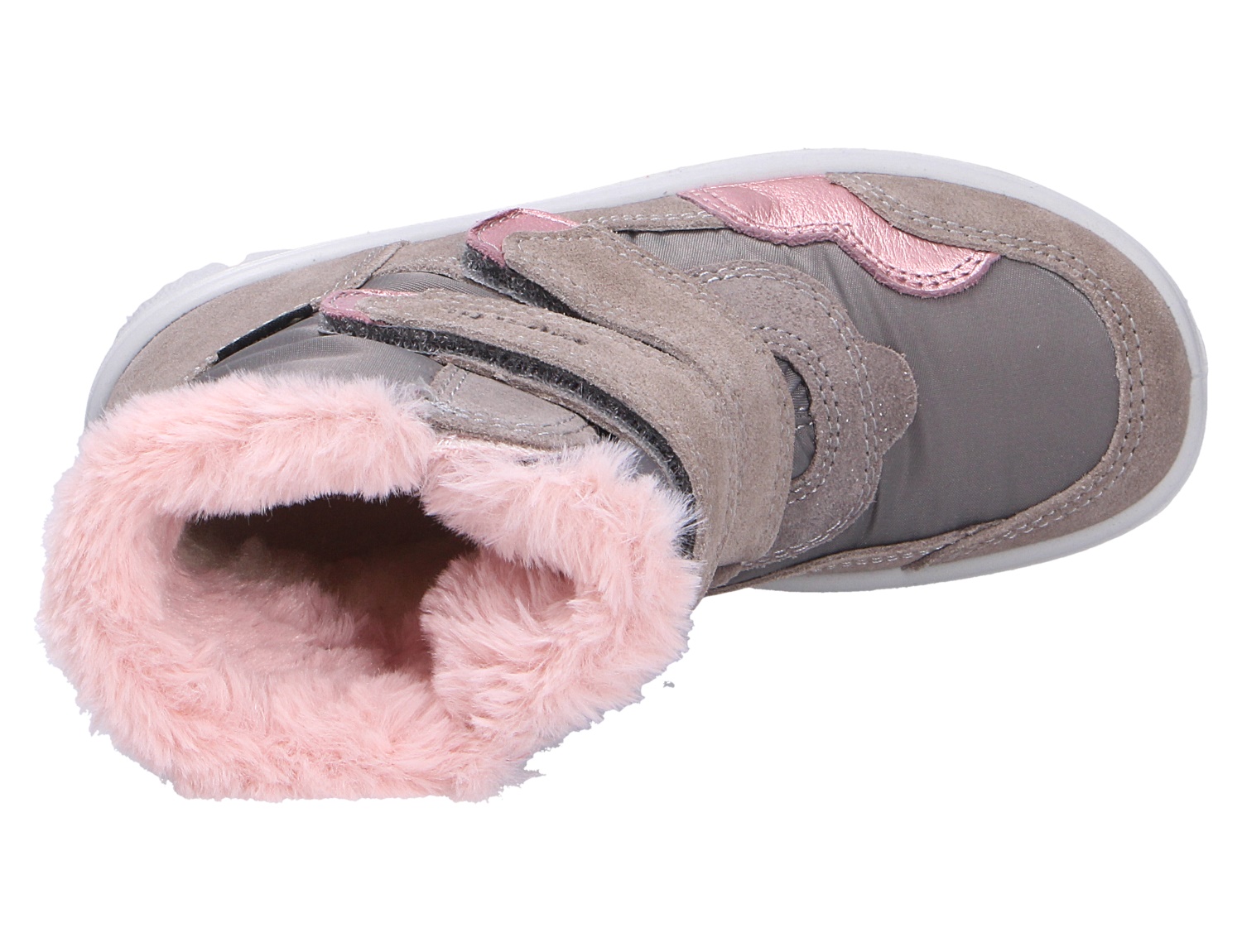 Superfit FLAVIA Kinder-Winterstiefel in Grau mit Klettverschluss, rosa Details und weichem Kunstfellfutter