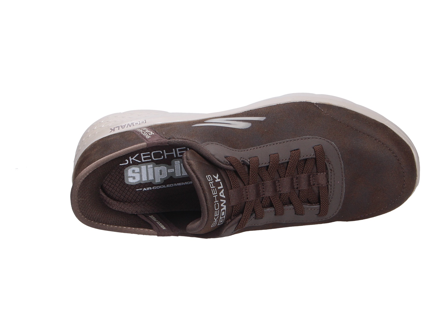 Draufsicht auf den braunen Skechers Go Walk Flex Sneaker mit Schnürung, Slip-ins und heller Sohle