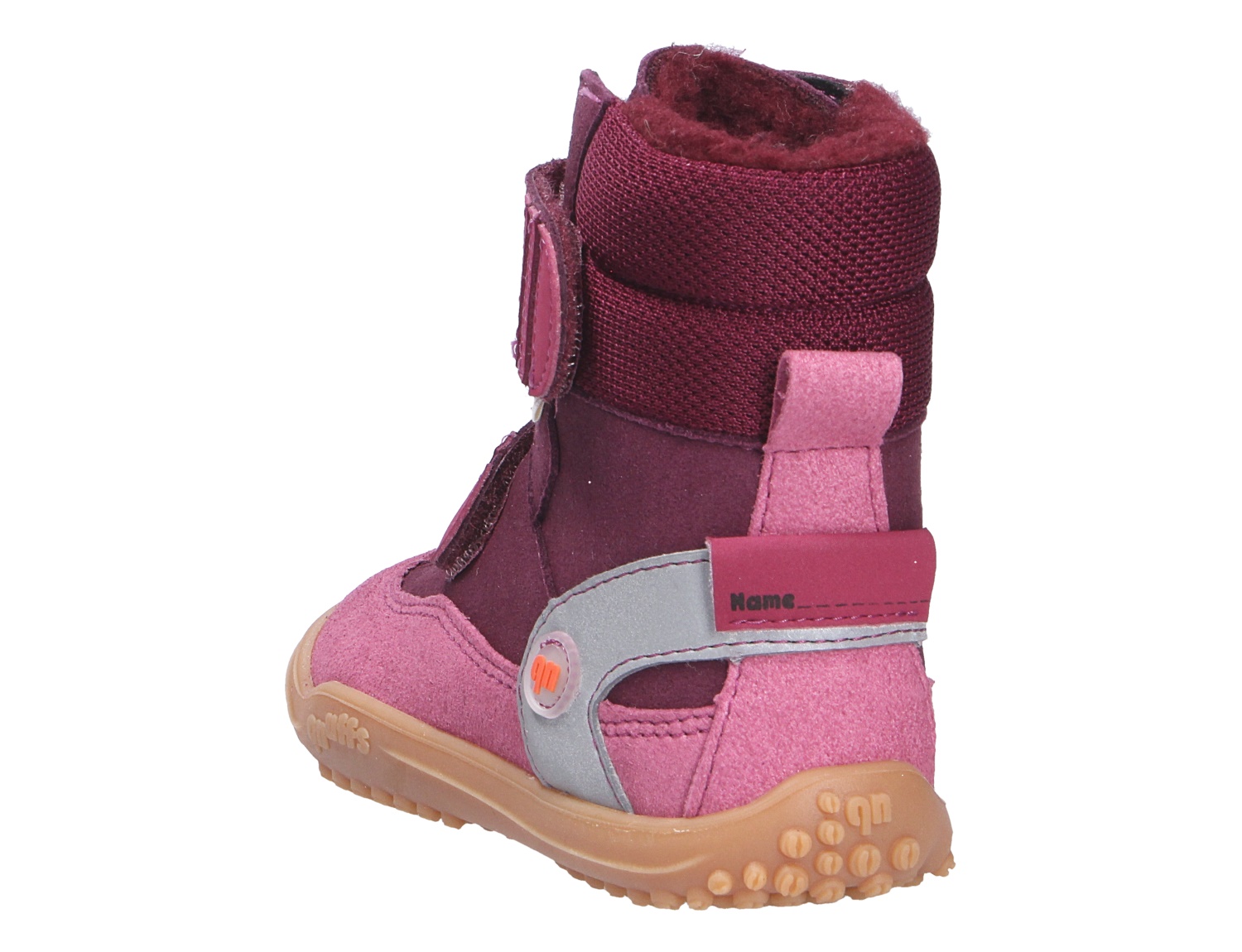 Ricosta Mädchen Stiefel in Bordeaux und Pink, warm gefütterter Kinderstiefel mit Klettverschluss, reflektierendem Fersenriemen und rutschfester Sohle in Rückansicht