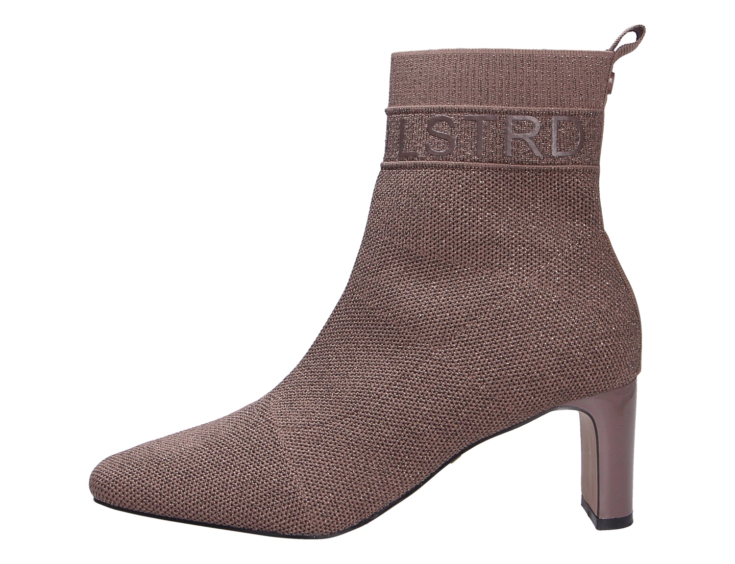 La Strada Damen Stiefel in Braun, eleganter Kurzstiefel mit Strickoptik, Logo-Bund und hohem Blockabsatz