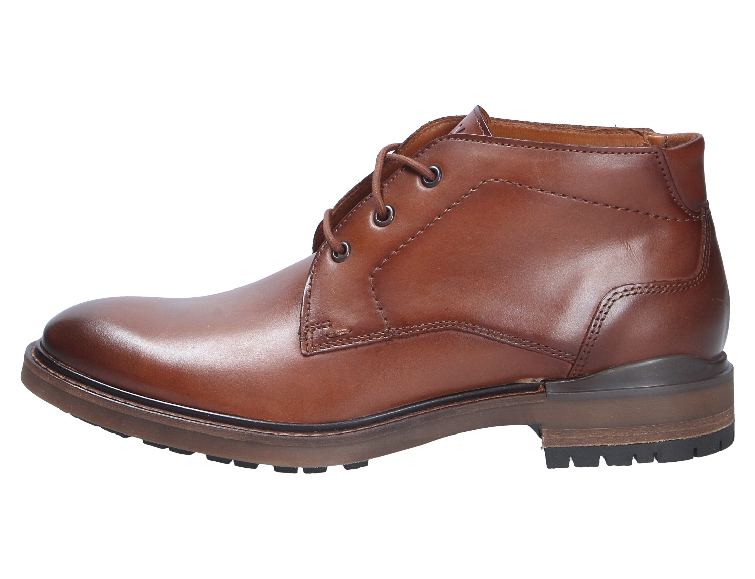 Braune Lloyd VIBE 325 Herren-Stiefelette aus Glattleder mit Schnürung, Profilsohle und niedrigem Absatz in seitlicher Ansicht