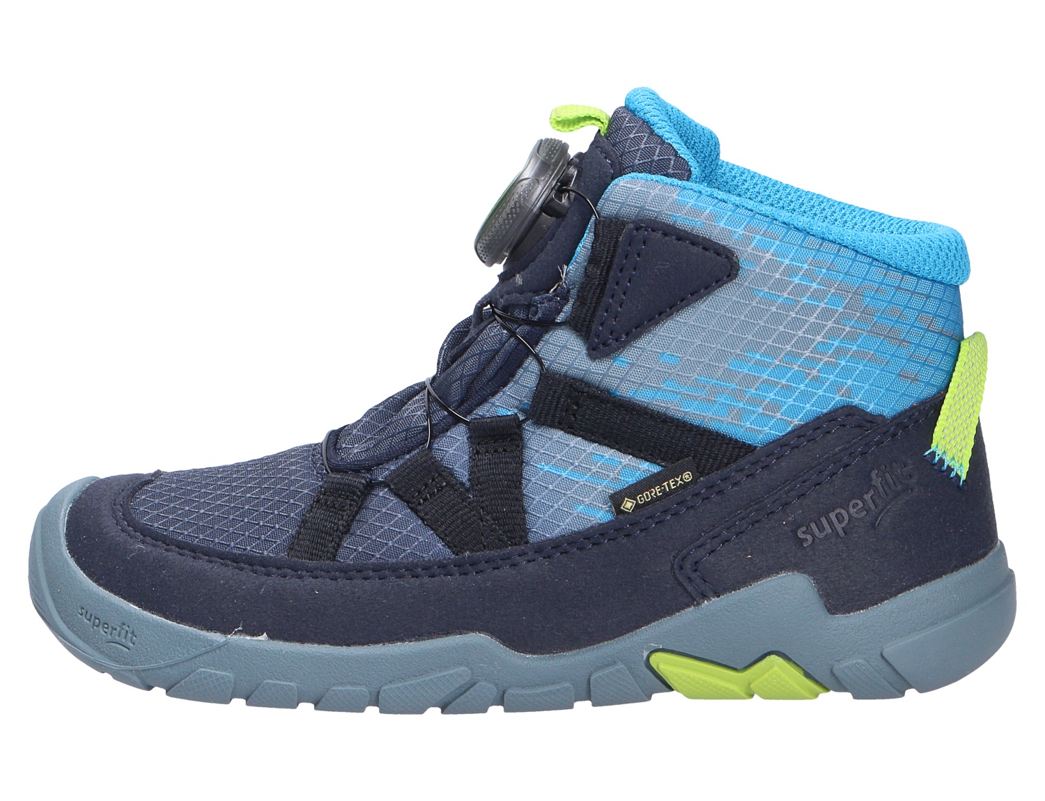 Superfit TRACE Kinder-Outdoorschuh in Blau, hoher Sneaker mit GORE-TEX, robuster Sohle und praktischem Drehverschluss