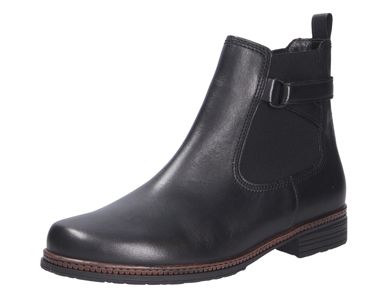 Gabor Damen Stiefel in Schwarz, eleganter Chelsea Boot aus Leder mit seitlichem Elastikeinsatz und kleinem Blockabsatz