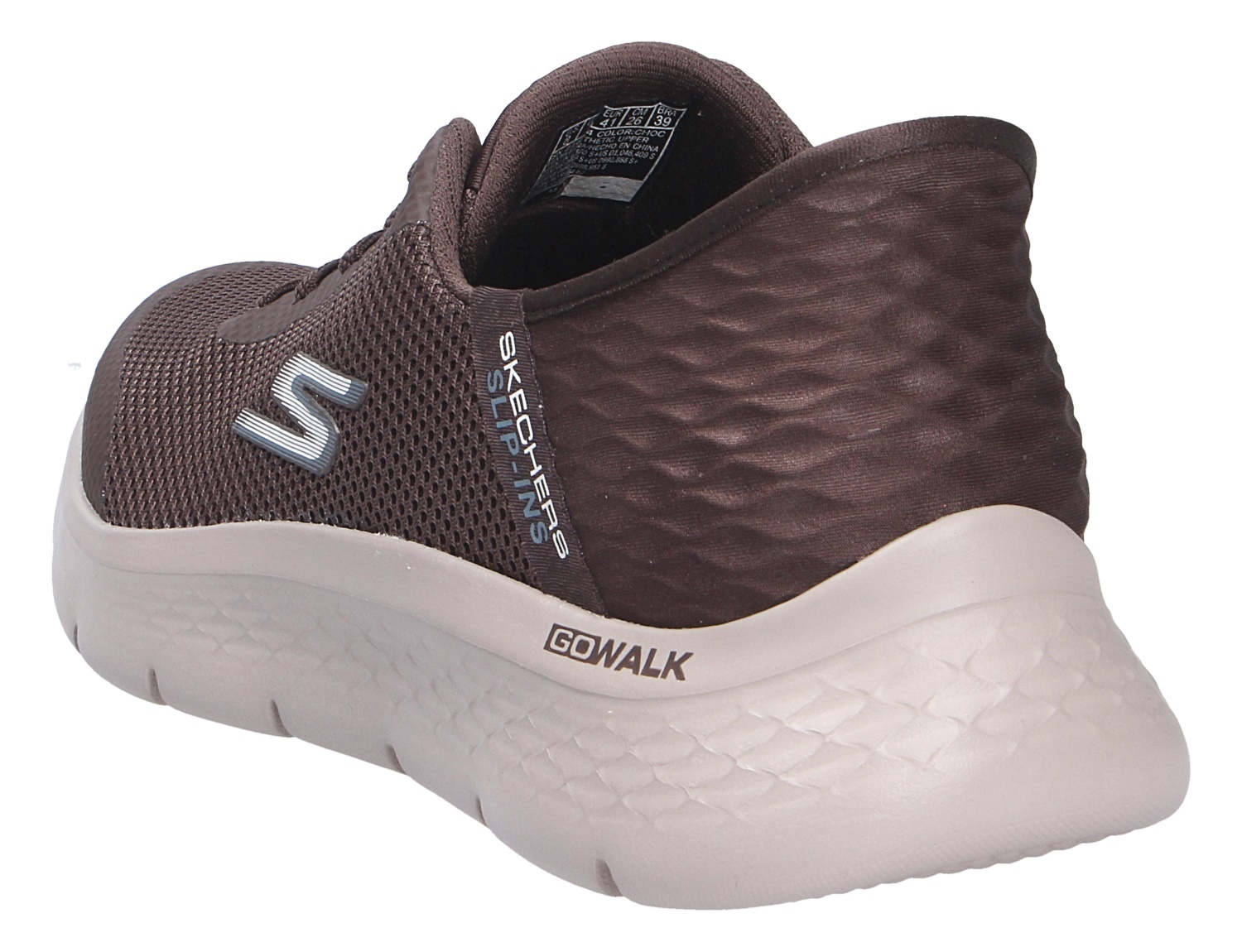 Skechers Go Walk Sneaker in Schwarz mit atmungsaktivem Mesh-Obermaterial und weißer, dämpfender Laufsohle, Rück- und Seitenansicht