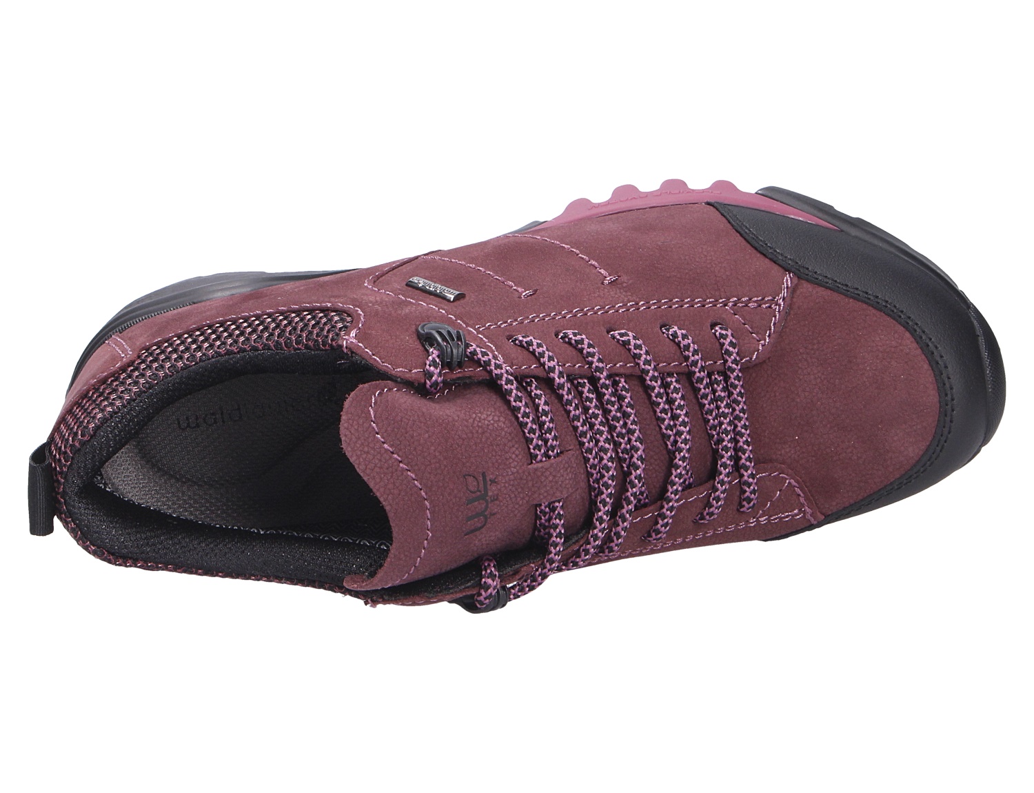 Waldläufer H-Amiata Damen Outdoor-Sneaker in Bordeaux mit schwarzer Sohle und Schnürung, Draufsicht