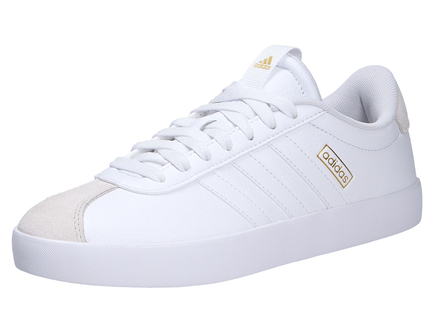 Adidas VL COURT 3.0 Sneaker in Weiß mit 3-Streifen, Schnürung, goldenen Logo-Details und heller Gummisohle