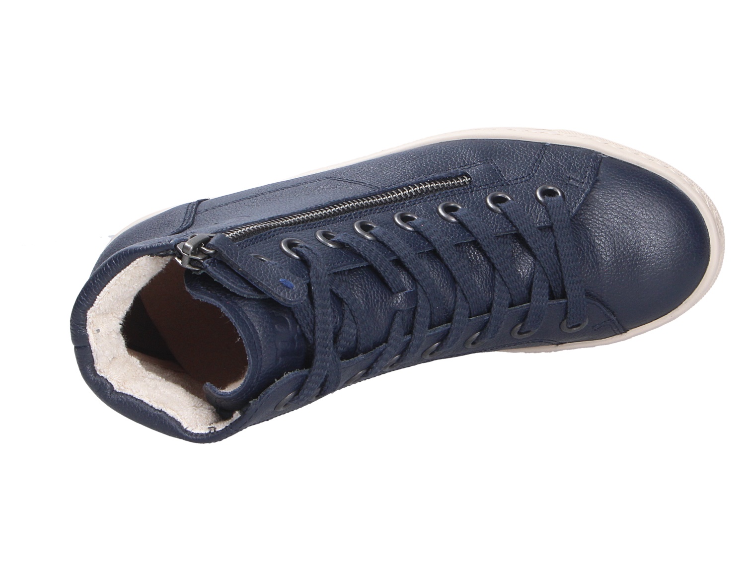 Paul Green Damen Sneaker in Dunkelblau, Leder-Sneaker mit seitlichem Reißverschluss, Schnürung und hellem Innenfutter in Draufsicht
