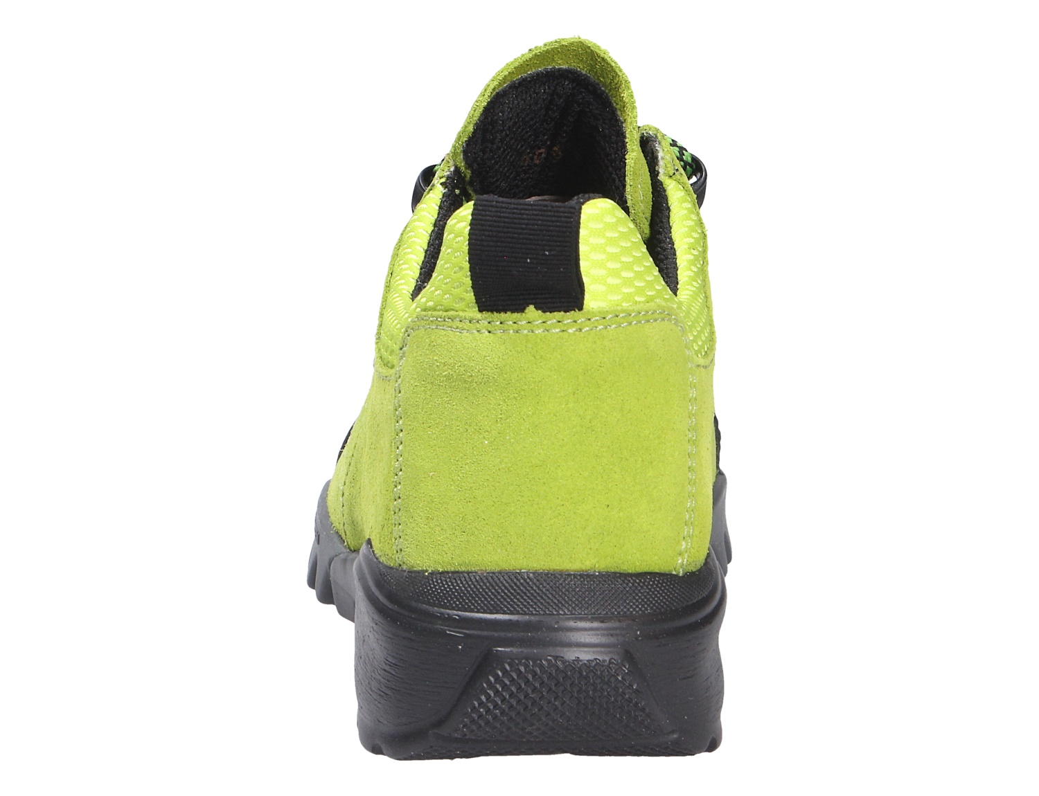 Rückansicht des Waldläufer H-Amiata Damen-Sneakers in grünem Velours mit schwarzer Sohle, sportlich und komfortabel für Alltag, Spaziergänge und kleine Outdoor-Abenteuer