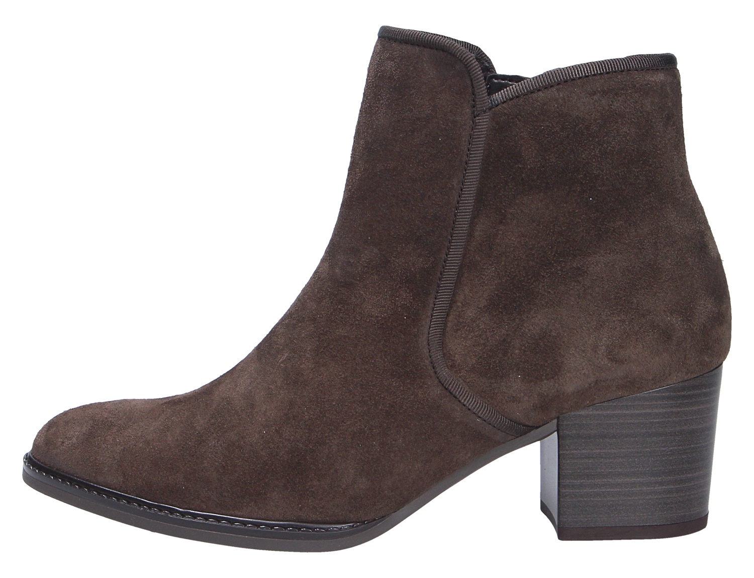 Gabor Damen Stiefel in Braun aus Veloursleder, knöchelhoch mit Blockabsatz und seitlicher Ansicht