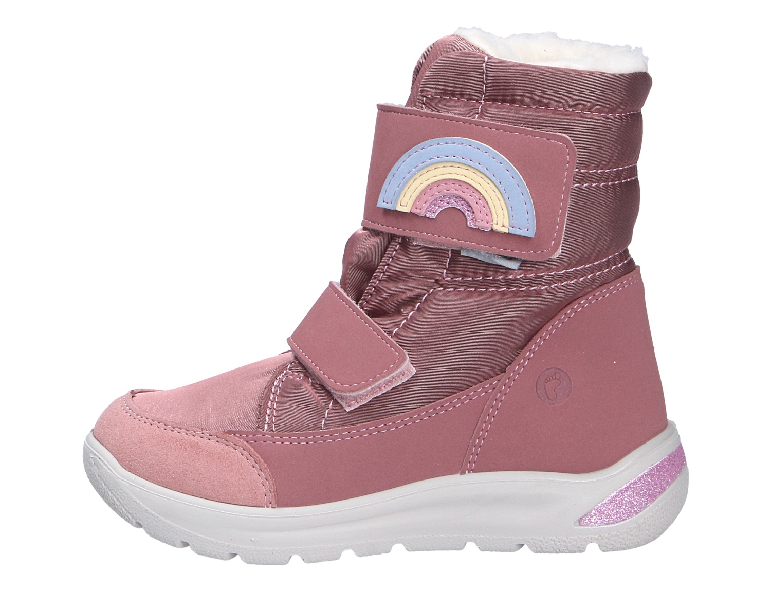 Ricosta Mädchen Stiefel in Rosa, winterlicher Kinderstiefel mit Klettverschluss, Regenbogen-Applikation und warmem Futter