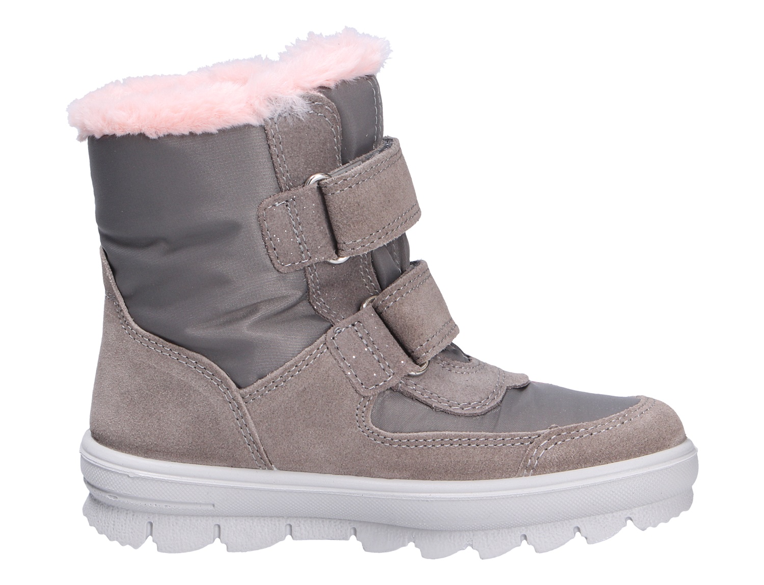 Superfit FLAVIA Winterstiefel für Kinder in Grau, gefütterter Stiefel mit rosa Kuschelfutter, Klettverschlüssen und robuster Profilsohle