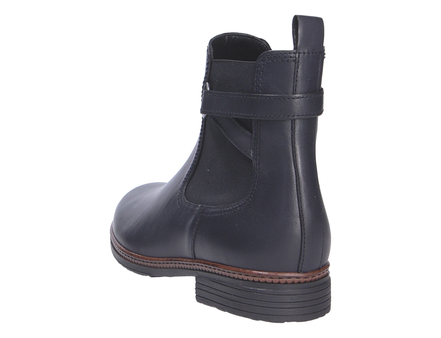 Gabor Damen Stiefel in Schwarz, Chelsea-Boot aus Leder mit seitlichem Elastikeinsatz, Zuglasche und flachem Absatz in Rückansicht