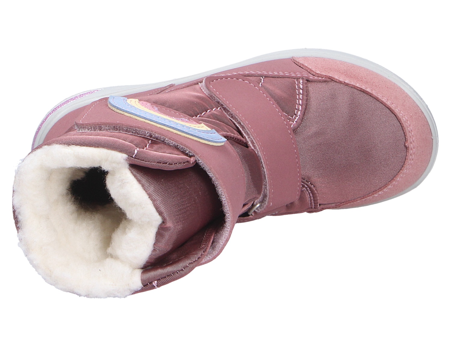 Ricosta Mädchen Stiefel in Rosa, gefütterter Kinderstiefel mit Klettverschluss, Regenbogen-Detail und rutschfester Sohle