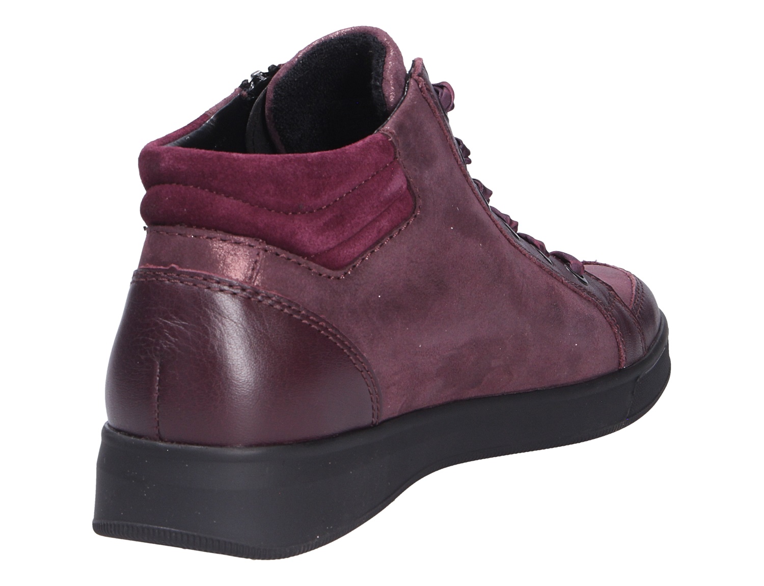 Ara ROM Damen-Sneaker in Bordeaux, halbhoher Schuh aus Leder mit schwarzer Sohle, Rück- und Seitenansicht