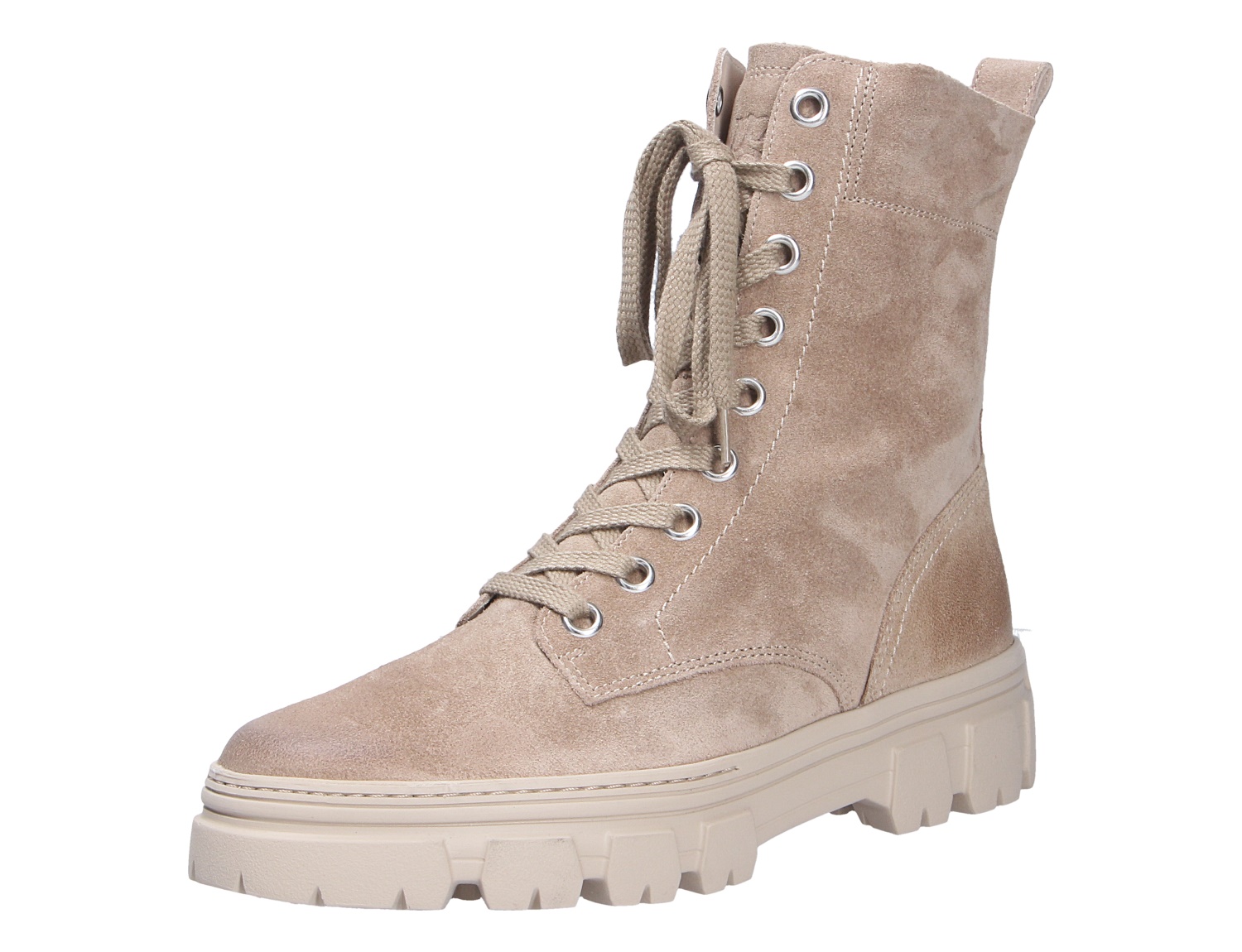 Paul Green Damen Stiefel in Beige aus Veloursleder mit Schnürung, hohem Schaft und heller, markanter Profilsohle