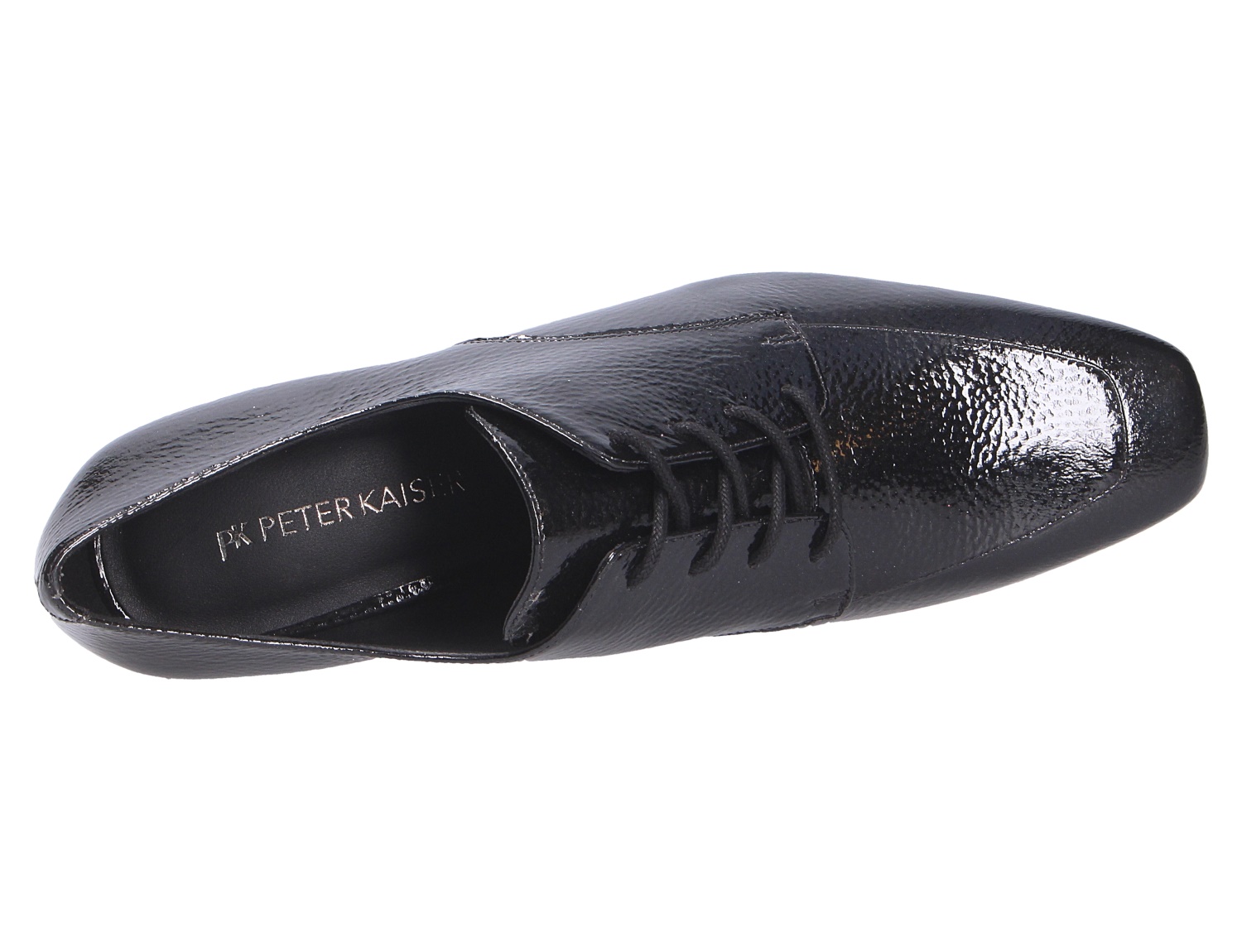 Peter Kaiser Damen Schnürschuhe aus schwarzem Lackleder mit Schnürung und eckiger Schuhspitze, Ansicht von oben