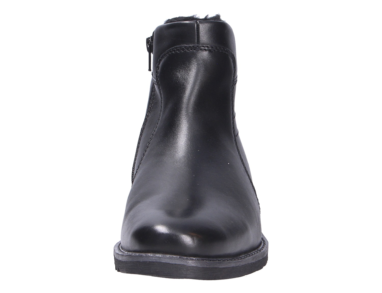 Vorderansicht der schwarzen bugatti Herren Stiefel mit glattem Obermaterial und Reißverschluss