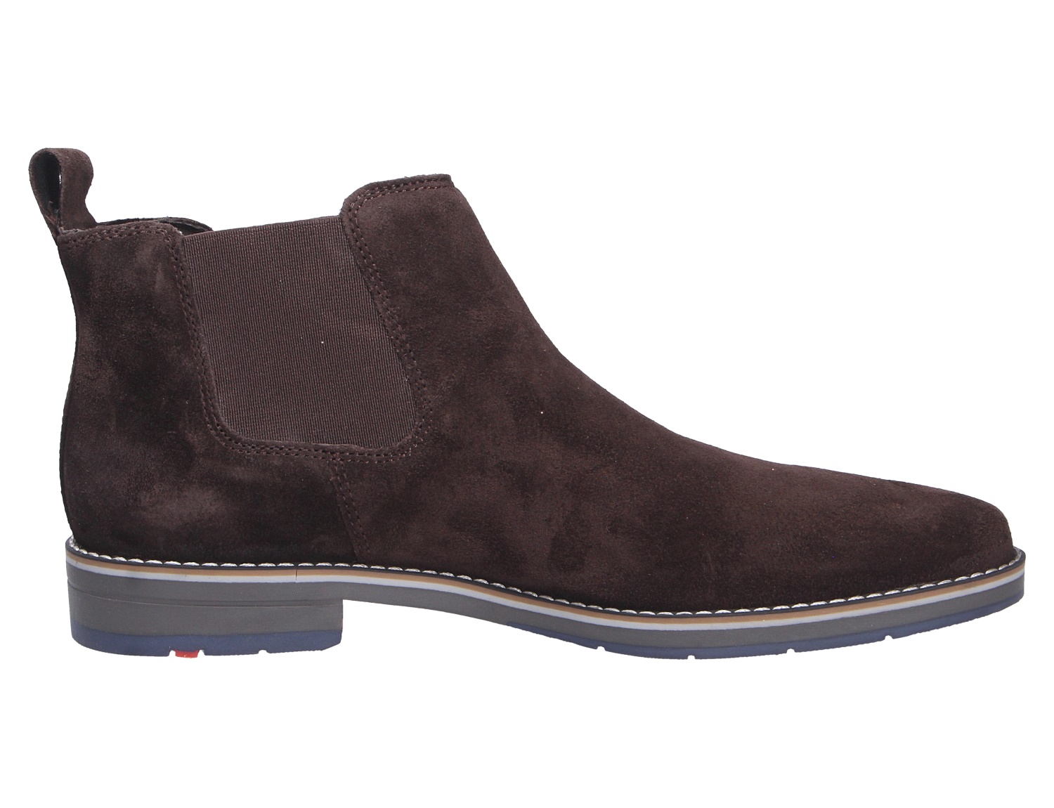 Lloyd DRIFT 315 Chelsea Boot aus braunem Veloursleder mit elastischem Einsatz und flacher Sohle in Seitenansicht