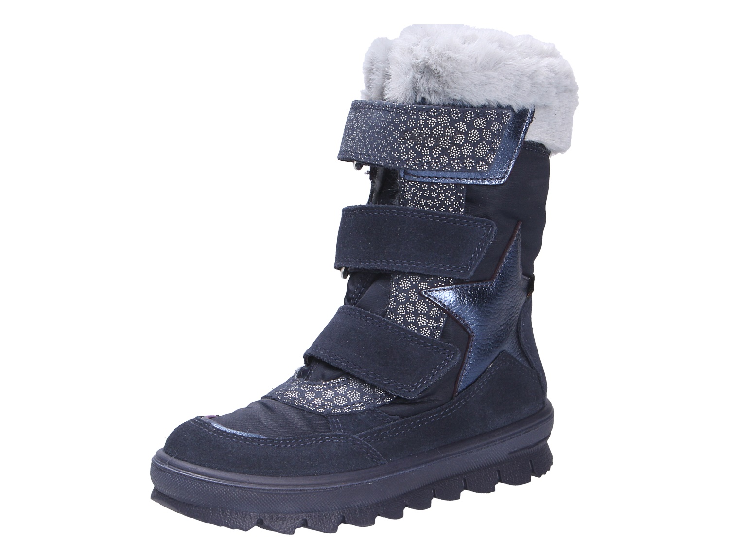 Superfit FLAVIA Winterstiefel für Kinder in Dunkelblau mit Stern-Applikation, Klettverschlüssen, Glitzerdetails und kuscheligem Fellfutter