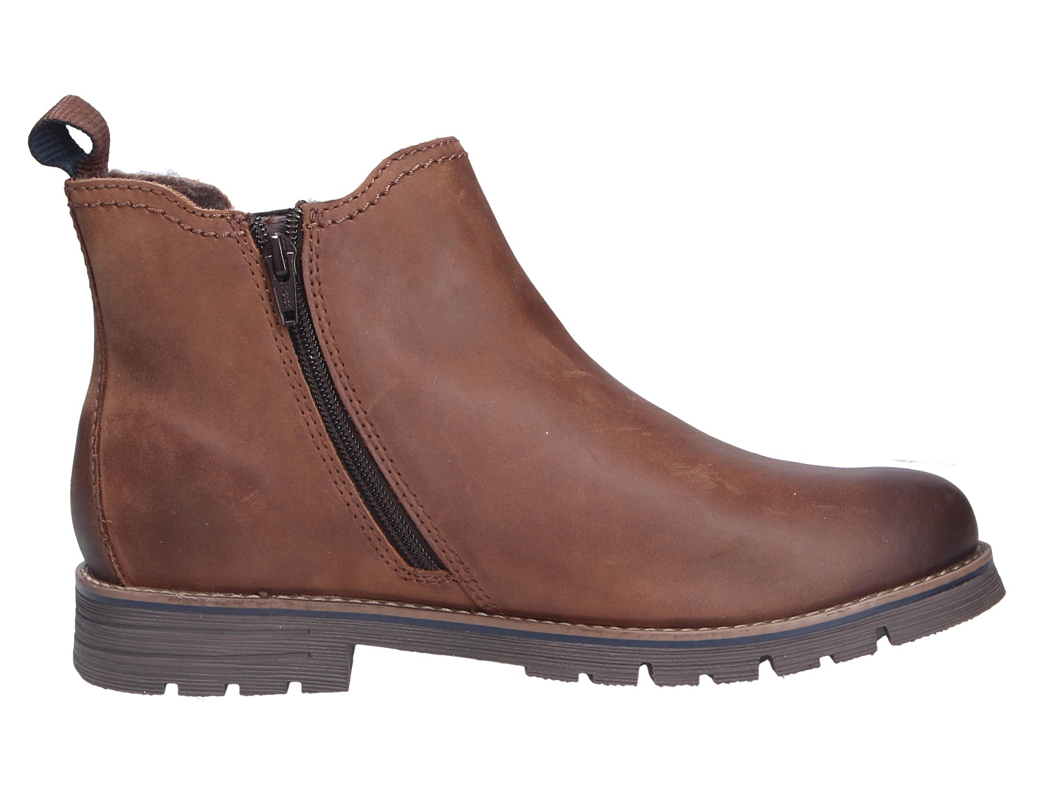 bugatti Herren Stiefel: Brauner, knöchelhoher Lederstiefel mit seitlichem Reißverschluss, Zugschlaufe und robuster Profilsohle