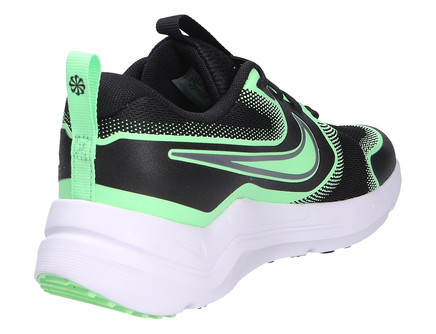 Nike Cosmic Runner für Kinder, schwarzer Halbschuh mit frischen grünen Details und weißer Sohle, sportlicher Sneaker für Alltag, Schule und Spiel