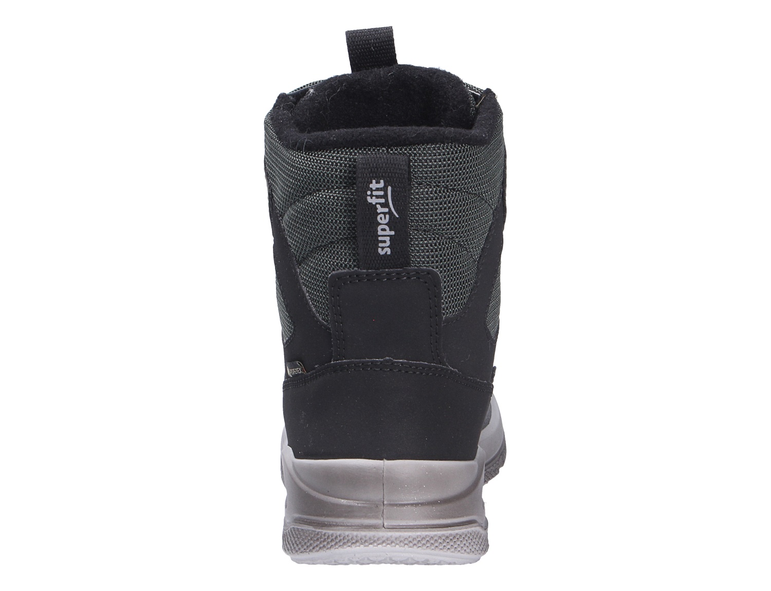 Rückansicht des Superfit MARS Winterstiefels in Schwarz mit gepolstertem Schaft, Zuglasche und robuster Sohle