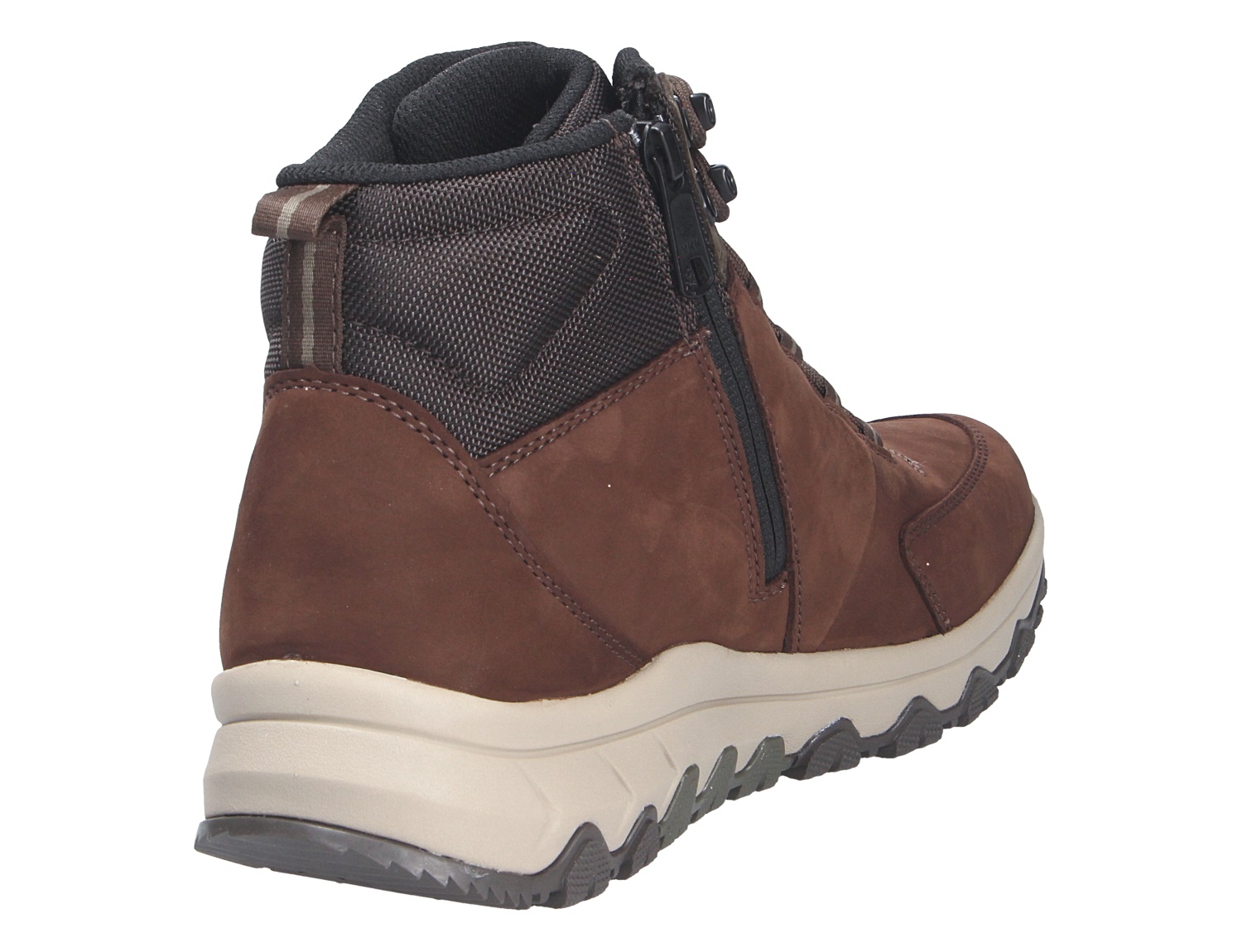 Pius Gabor Herren Stiefel des Herstellers Pius Gabor in Braun, seitliche Rückansicht mit Reißverschluss, gepolstertem Schaft und robuster profilierter Sohle