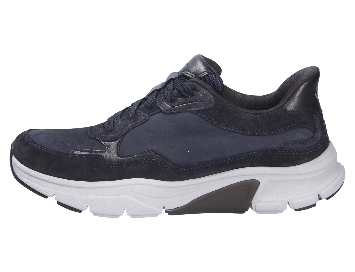 Pius Gabor Herren Schnürschuhe, dunkelblauer Sneaker aus Veloursleder und Textil mit dicker weißer Sohle, Seitenansicht