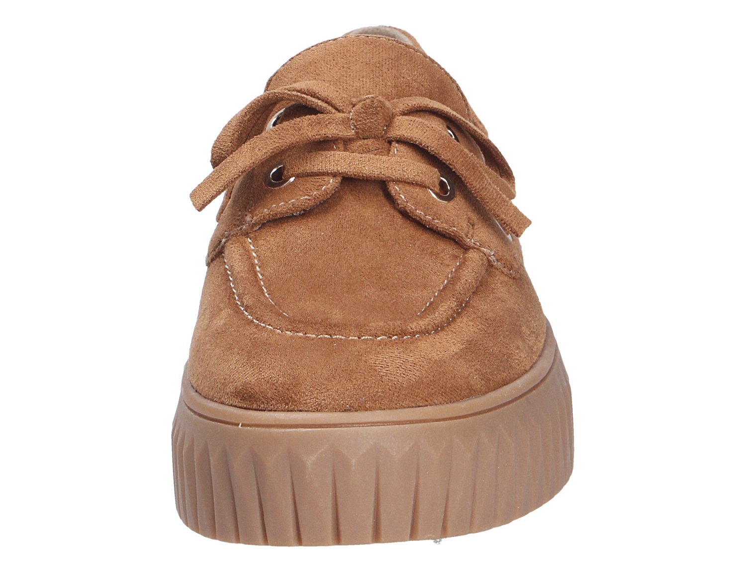 Marco Tozzi Damen Schnürschuhe in Braun aus Veloursoptik, Frontansicht mit Schnürung und markanter Plateausohle