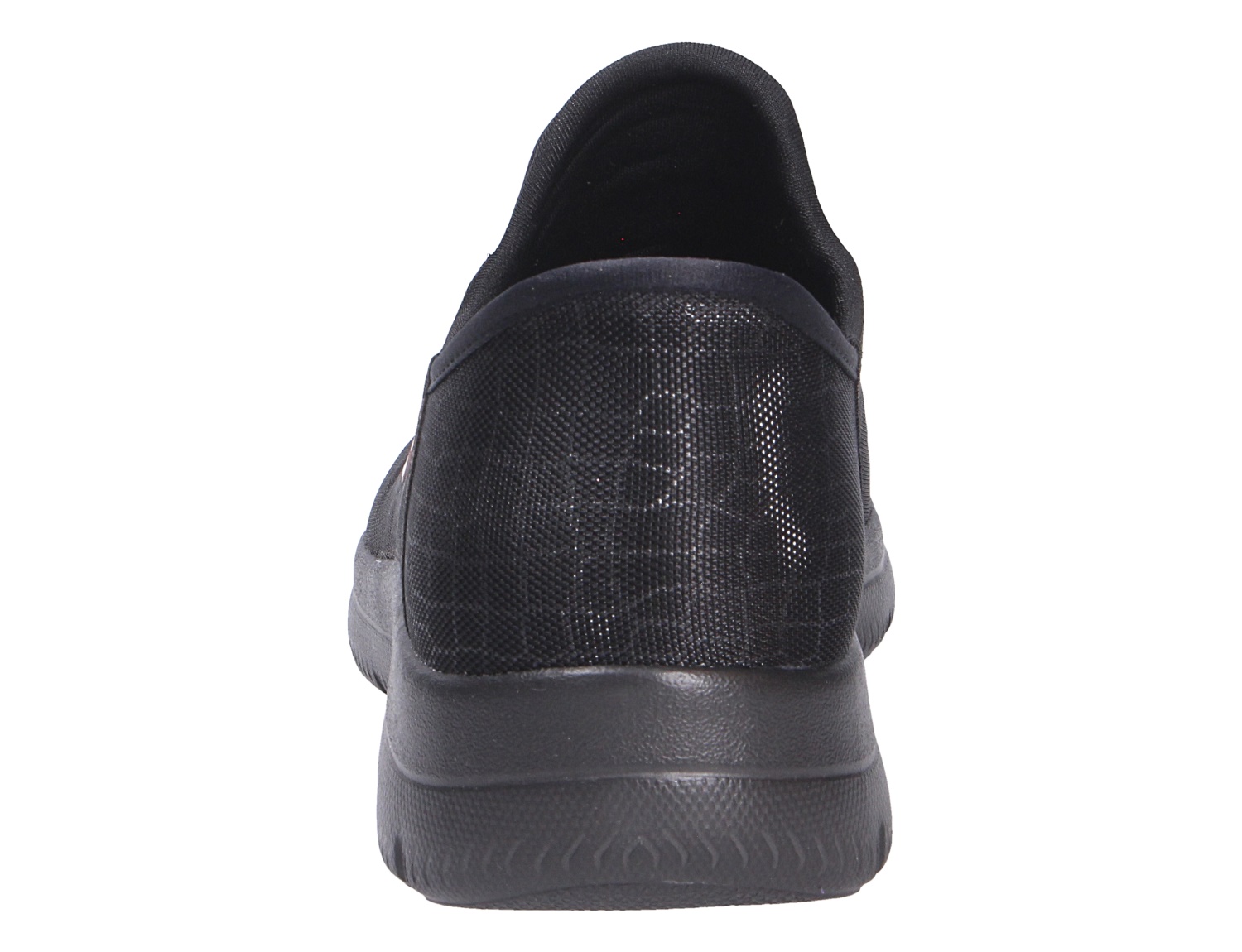 Rückansicht des schwarzen Skechers Summits Sneakers mit gepolstertem Schaft und profilierter Sohle