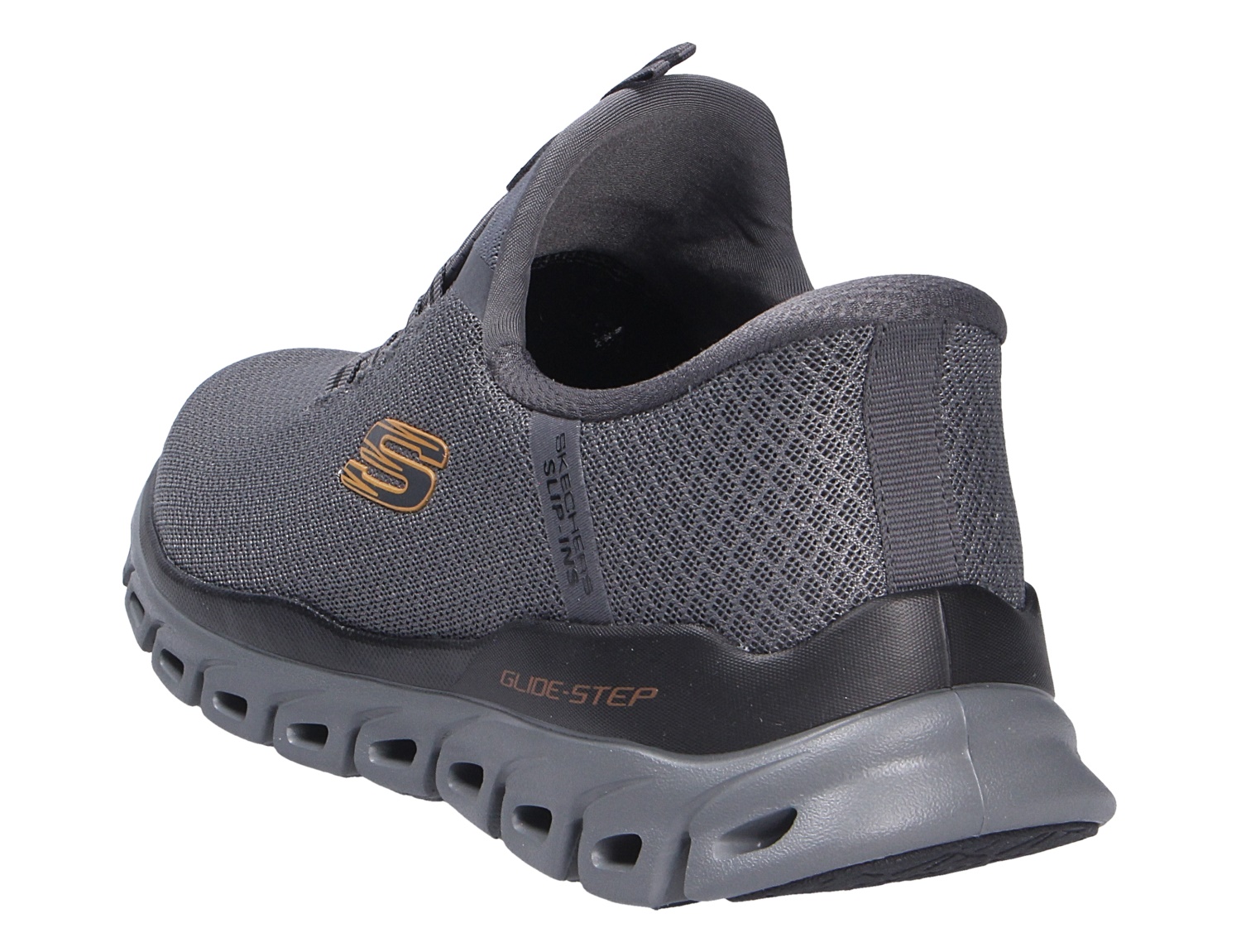 Skechers Glide Step Noxus in Grau, sportlicher Slip-ins Sneaker mit atmungsaktivem Mesh und komfortabler Glide-Step Sohle, Rückansicht