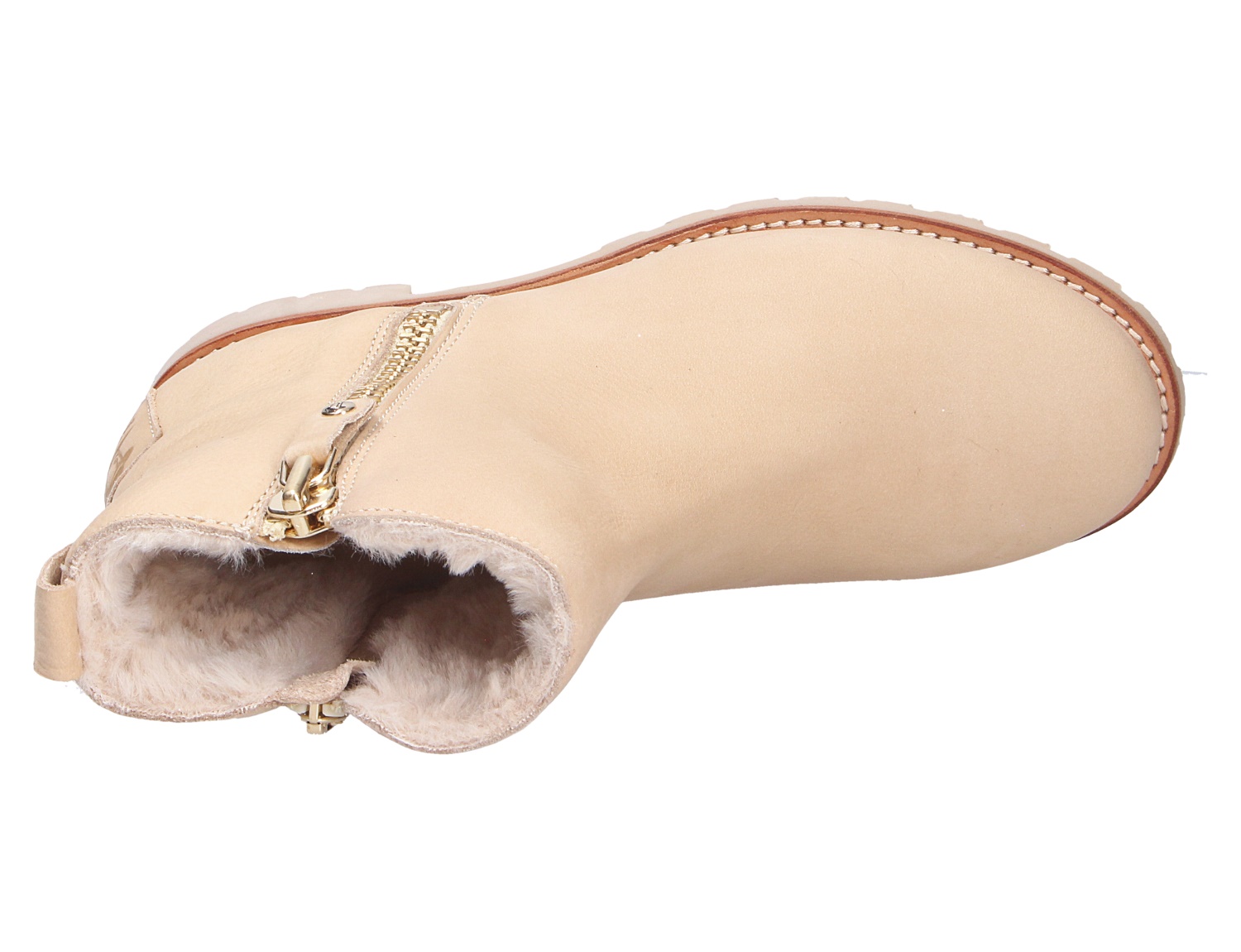 Panama Jack Fiore beige Stiefelette aus Leder mit seitlichem Reißverschluss und weichem Warmfutter, Ansicht von oben