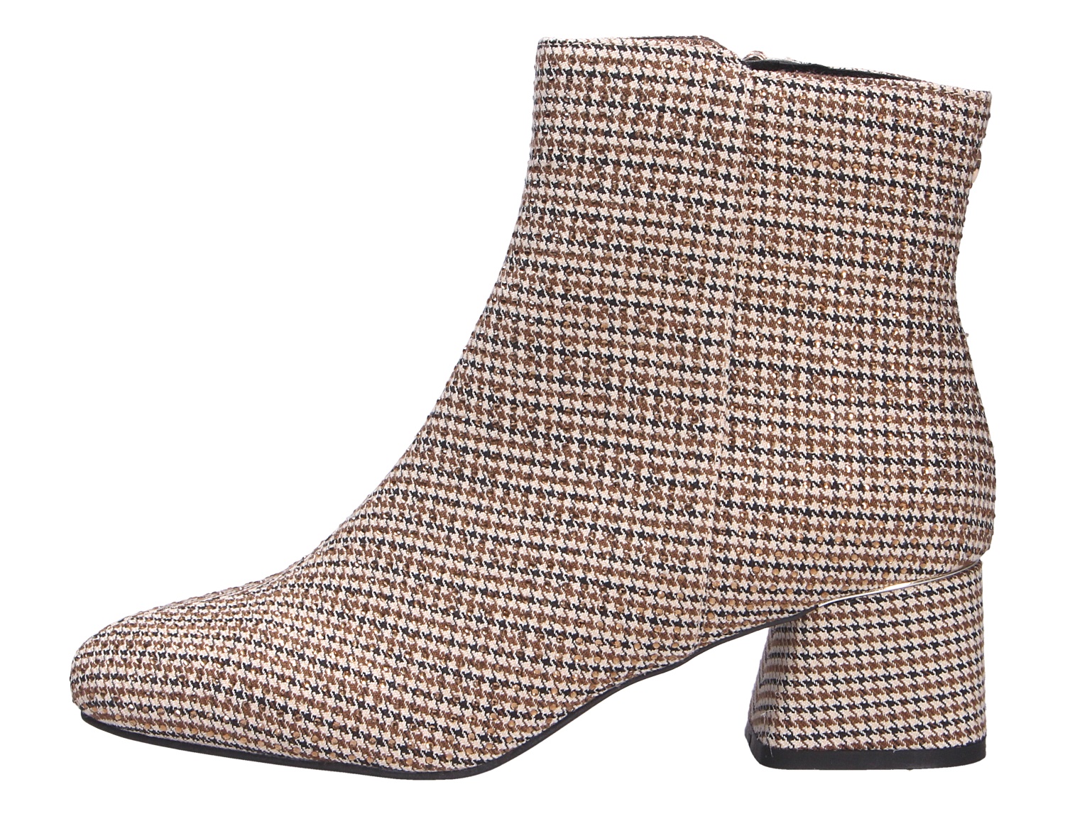 La Strada Damen Stiefel als gemusterte Ankle Boots in Braun-Creme mit Blockabsatz und Reißverschluss