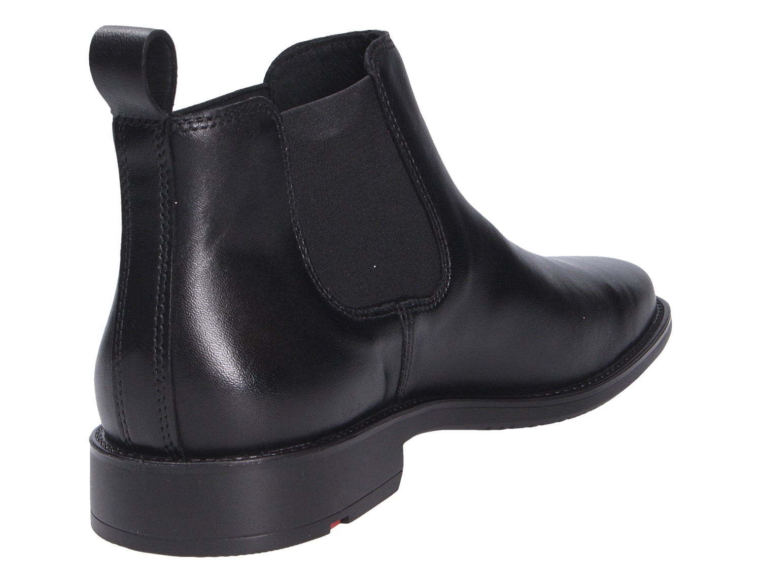 Lloyd CORE 315 Chelsea-Boot aus schwarzem Glattleder mit seitlichem Elastikeinsatz und Zuglasche, seitliche Rückansicht