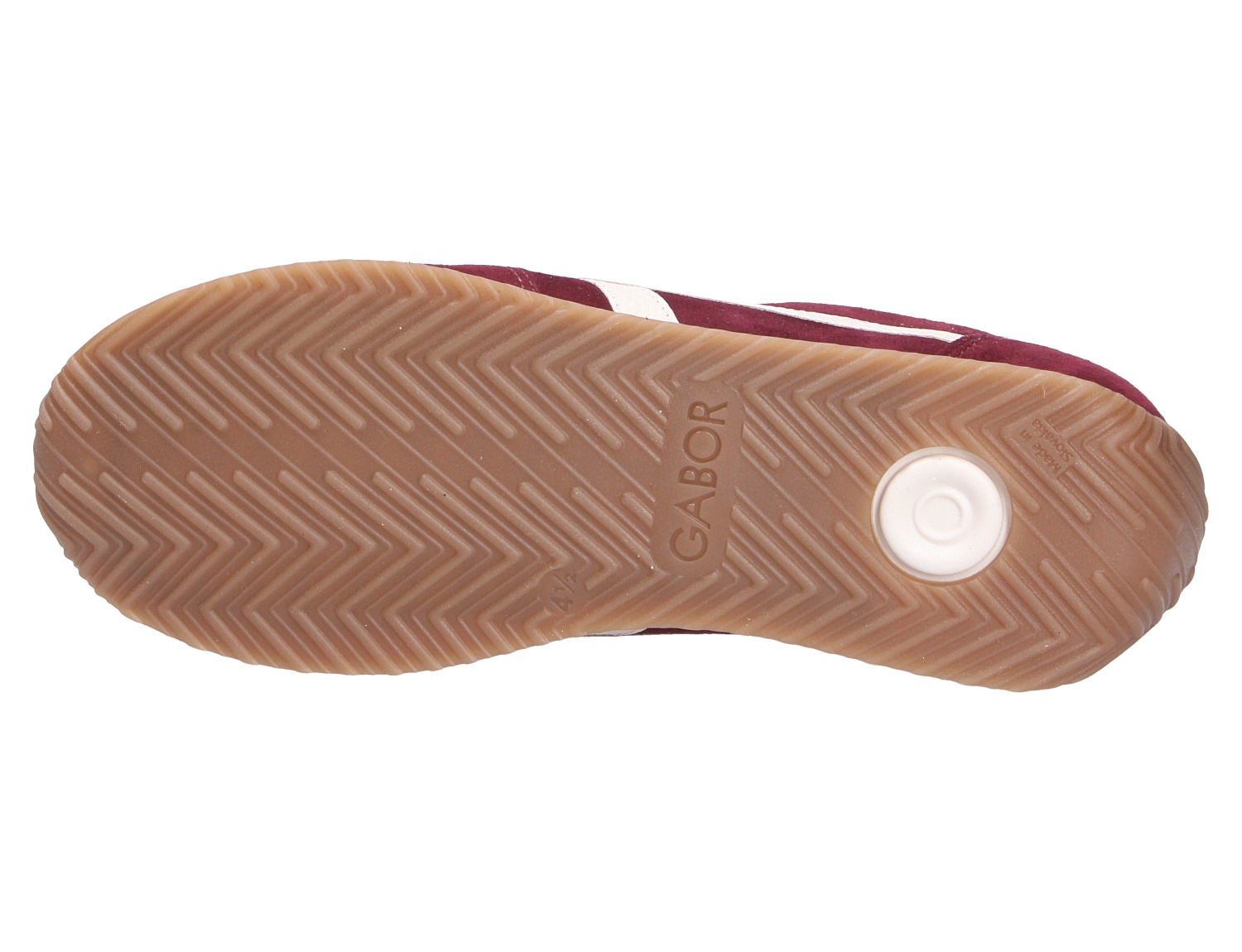 Unterseite des Gabor Damen Sneakers mit profilierter Gummisohle und Gabor-Logo in der Sohle