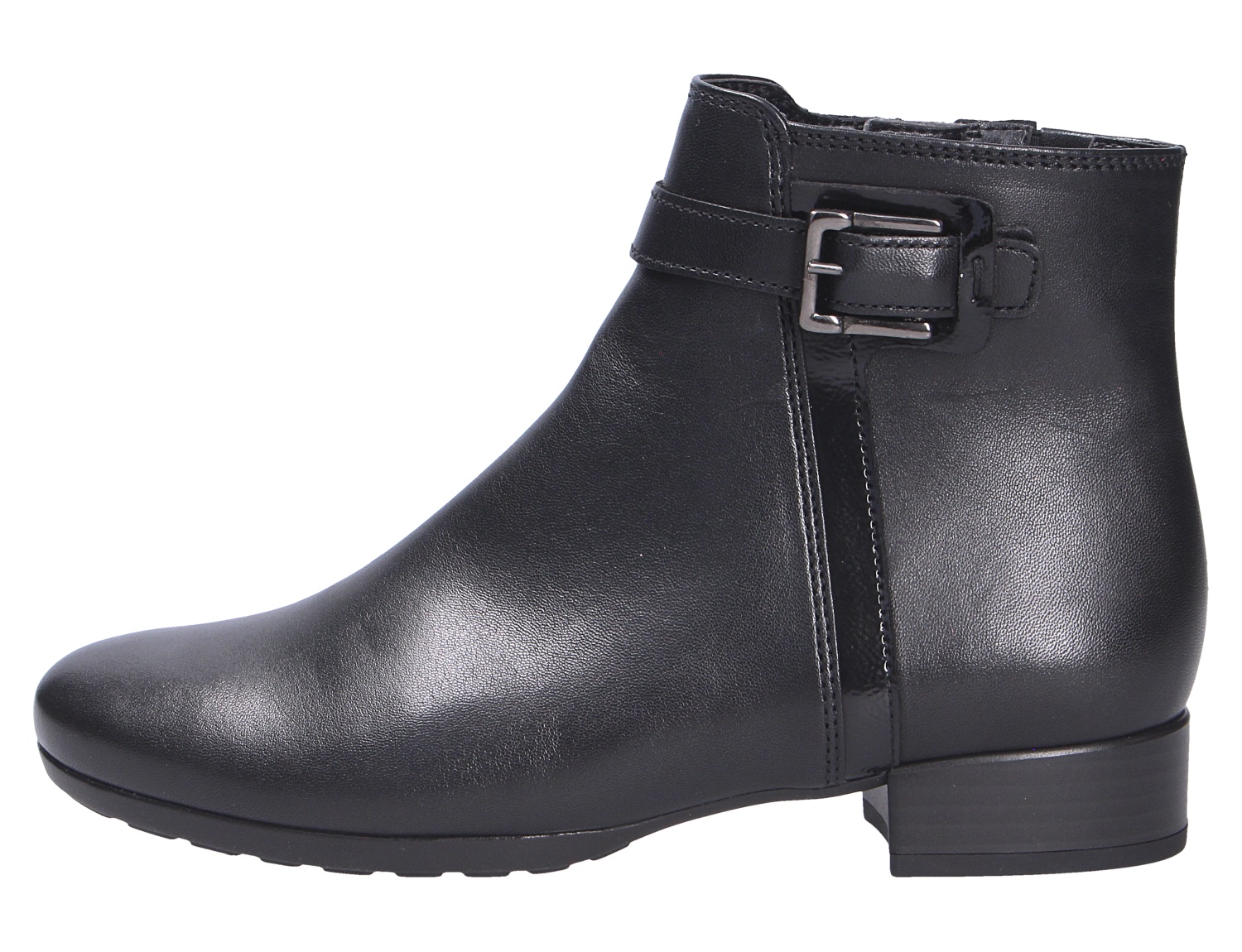 Gabor Damen Stiefel in Schwarz, knöchelhoher Lederstiefel mit seitlicher Zierschnalle und Blockabsatz