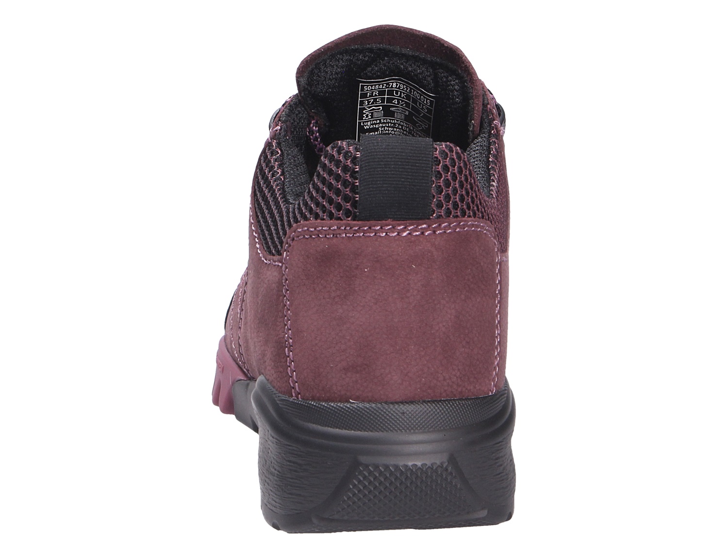 Rückansicht des Waldläufer H-Amiata Sneakers in Bordeaux mit schwarzer Laufsohle und gepolstertem Schaftrand