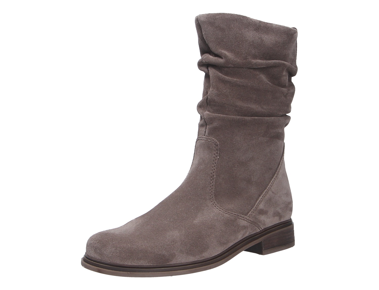 Gabor Damen Stiefel in Taupe aus Veloursleder mit gerafftem Schaft und flachem Blockabsatz