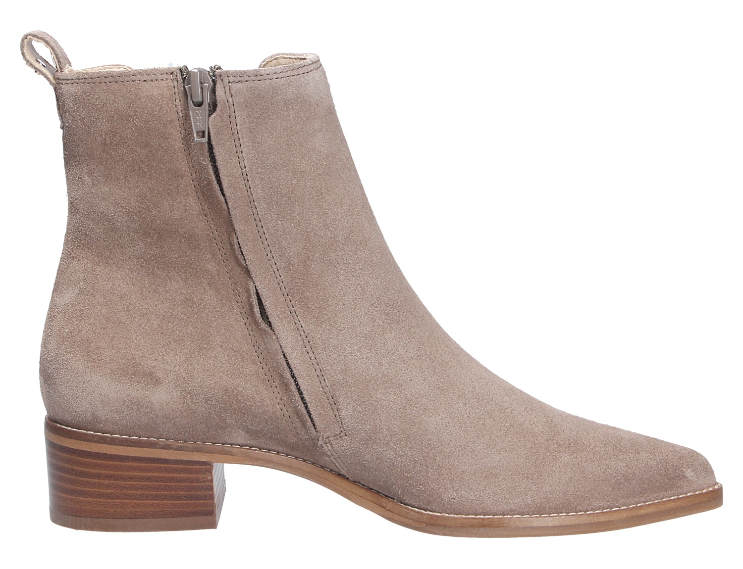 Paul Green Damen Stiefel in Taupe aus Veloursleder, knöchelhoch mit seitlichem Reißverschluss und Blockabsatz