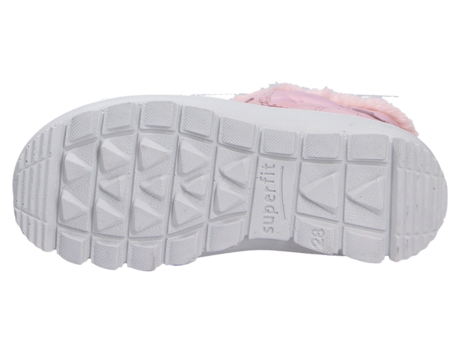 Unterseite der Superfit FLAVIA Kinderschuhe mit weißer, rutschfester Profilsohle und flexiblem Laufsohlenmuster