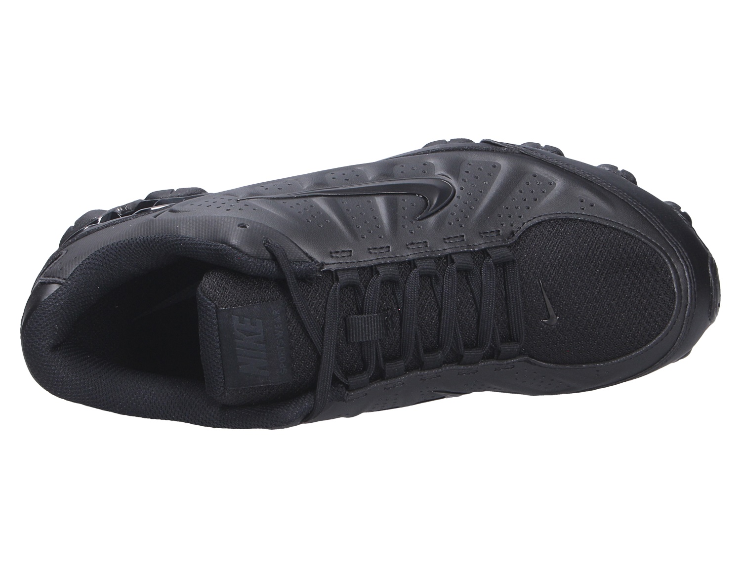 Draufsicht auf den Nike Reax 8 NSW: schwarzer Herren-Sneaker mit klassischer Schnürung, markantem Obermaterial und komfortablem, alltagstauglichem Design.