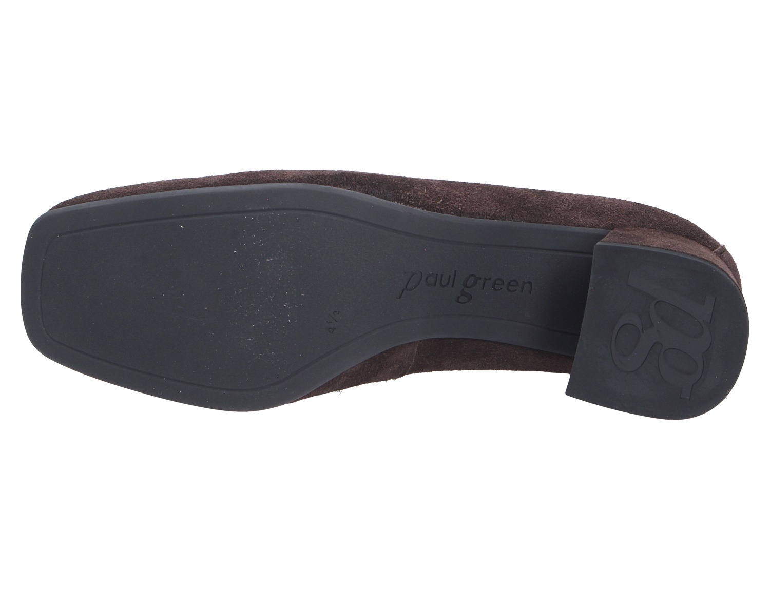 Unterseite der Paul Green Damen Pumps mit schwarzer Laufsohle und blockigem Absatz in der Detailansicht
