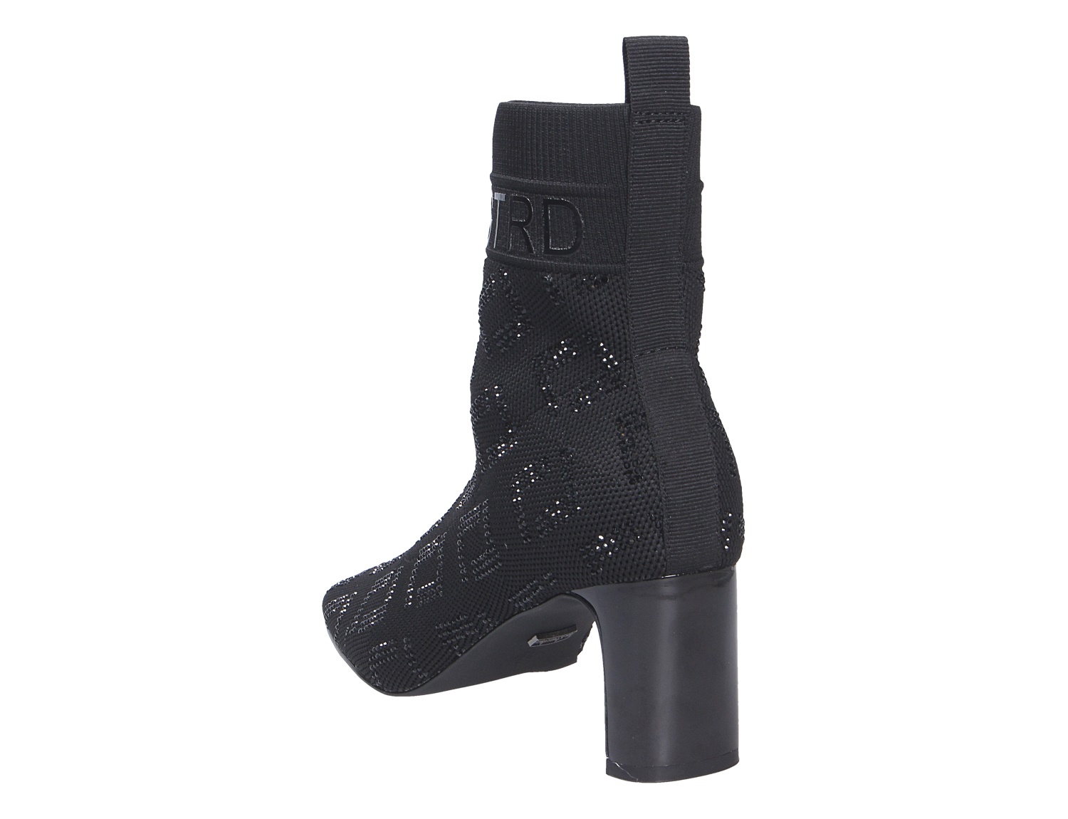 La Strada Damen Stiefel in Schwarz mit hohem Blockabsatz, elastischem Schaft und funkelndem Strickmuster in seitlicher Ansicht