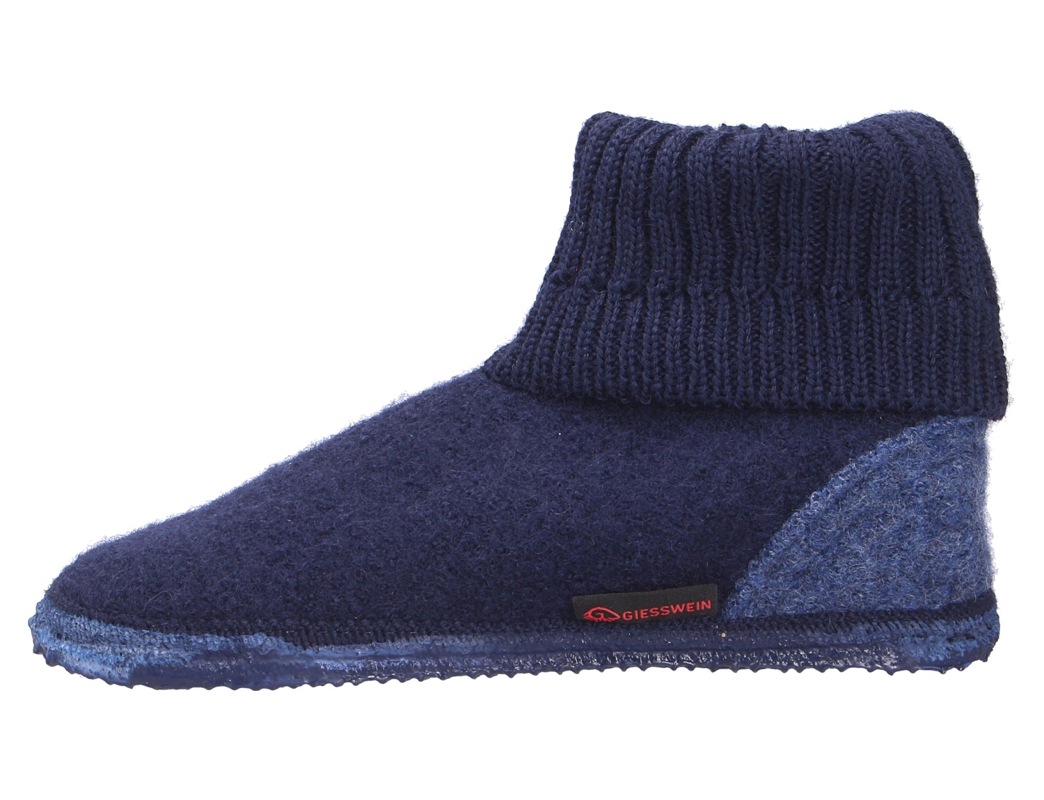 Giesswein KRAMSACH Hausschuh in Dunkelblau, warmer Wollfilz-Hüttenschuh mit hohem Strickbund und rutschfester Sohle