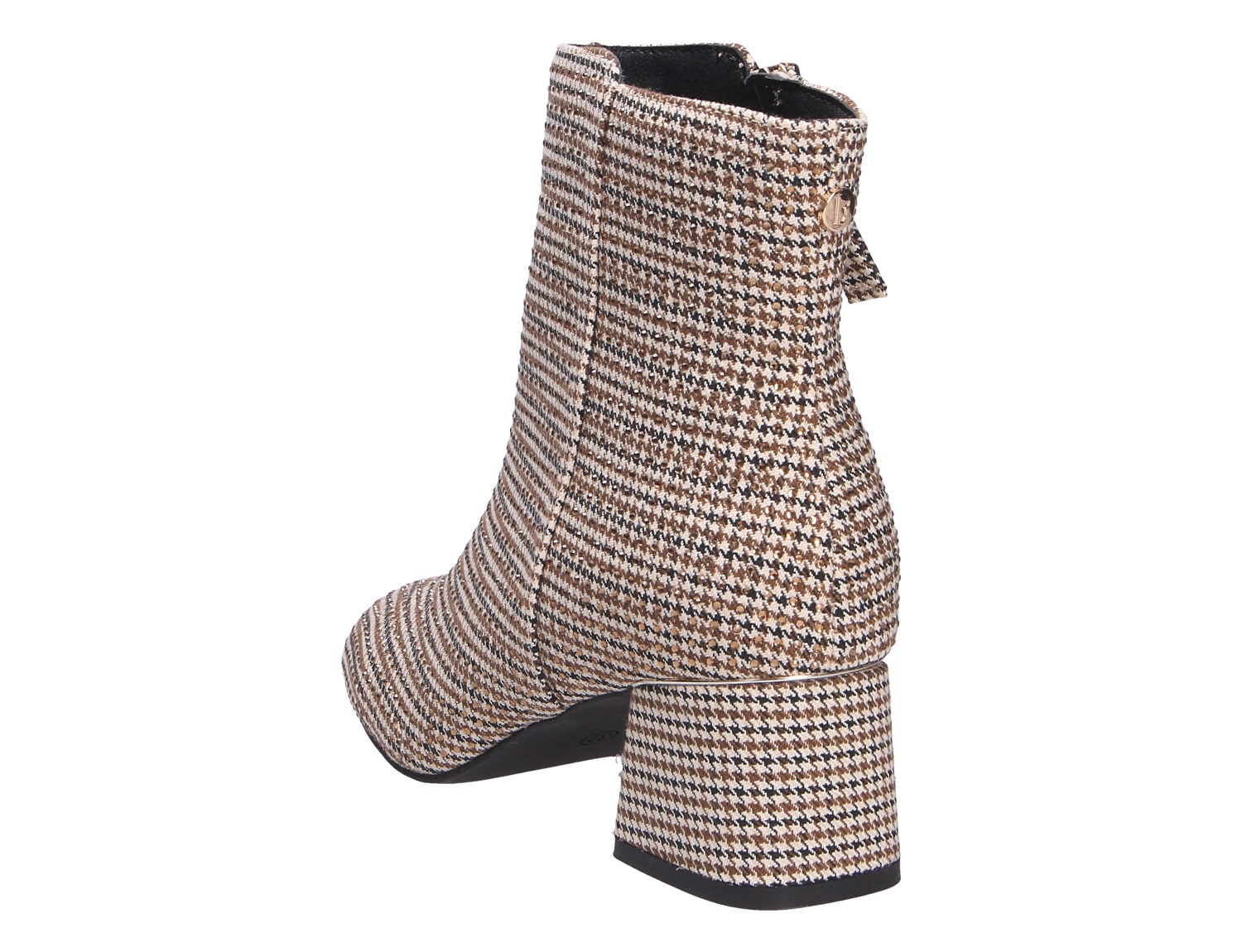 La Strada Damen Stiefel mit Blockabsatz und Reißverschluss, knöchelhoch im braun-beigen Hahnentritt-Design