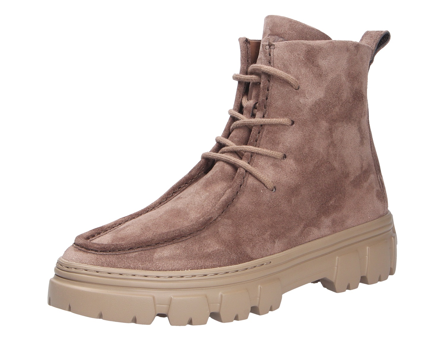 Paul Green Damen Schnürschuhe in Taupe aus Veloursleder, knöchelhoch mit Schnürung und kräftiger Profilsohle