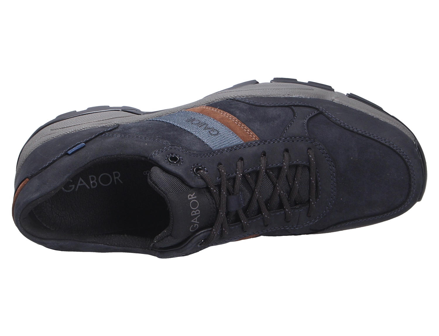 Pius Gabor Herren Schnürschuhe in Dunkelblau mit grauer Sohle und braunem Detail, sportlicher Freizeitschuh in Draufsicht